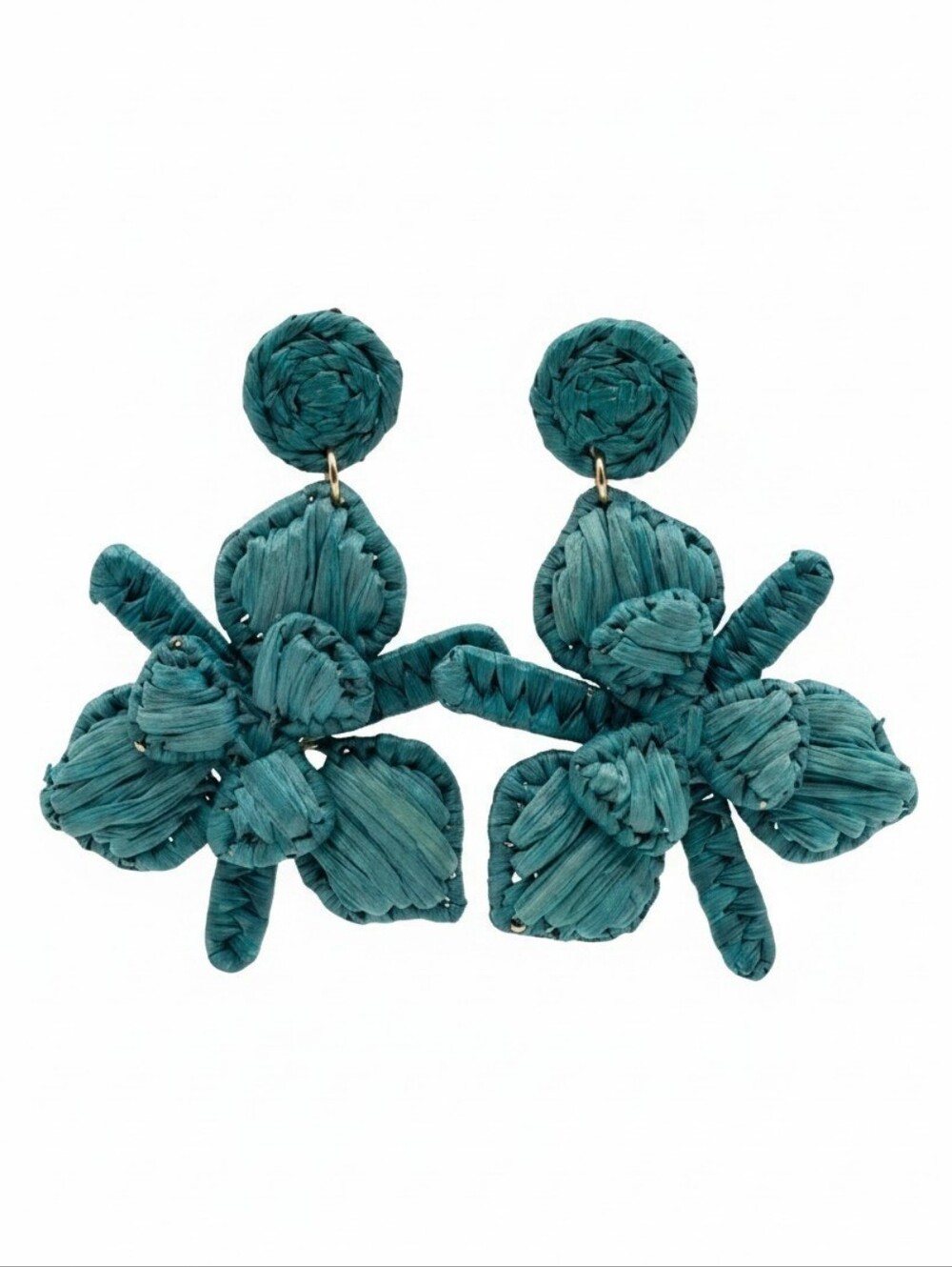 💚▪️Camila Coelho▪️ Teal Raffia Floral Statement Earrings